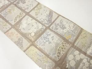 アンティーク 格子に万寿菊模様織出し袋帯(材料)